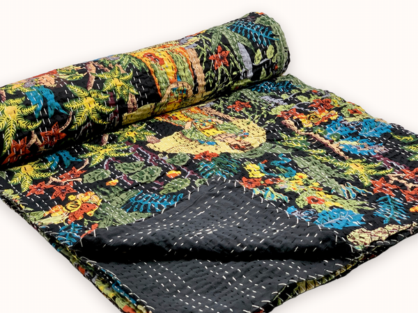 DEEPA BLACK KANTHA BLANKET (Queen Size)