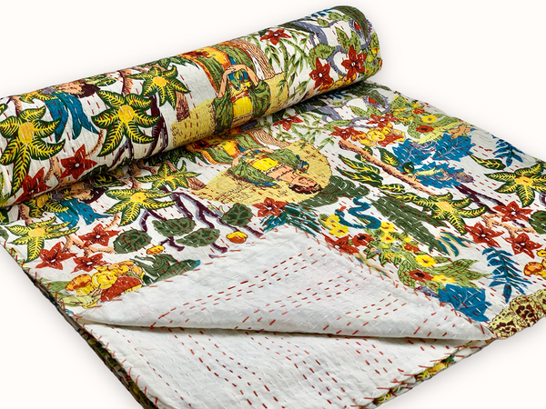 DEEPA WHITE KANTHA BLANKET (Queen Size)