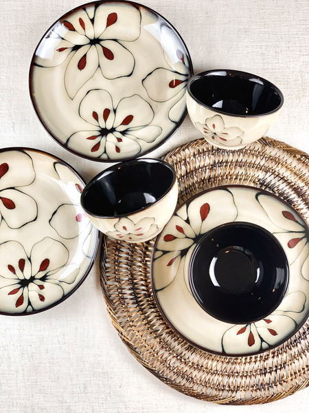 ENJI FLORAL PLATE & BOWL SET - Set of 4