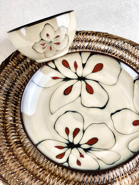 ENJI FLORAL PLATE & BOWL SET - Set of 4