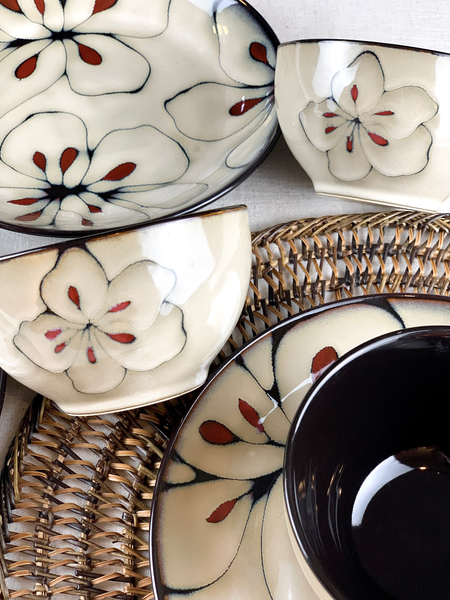 ENJI FLORAL PLATE & BOWL SET - Set of 4