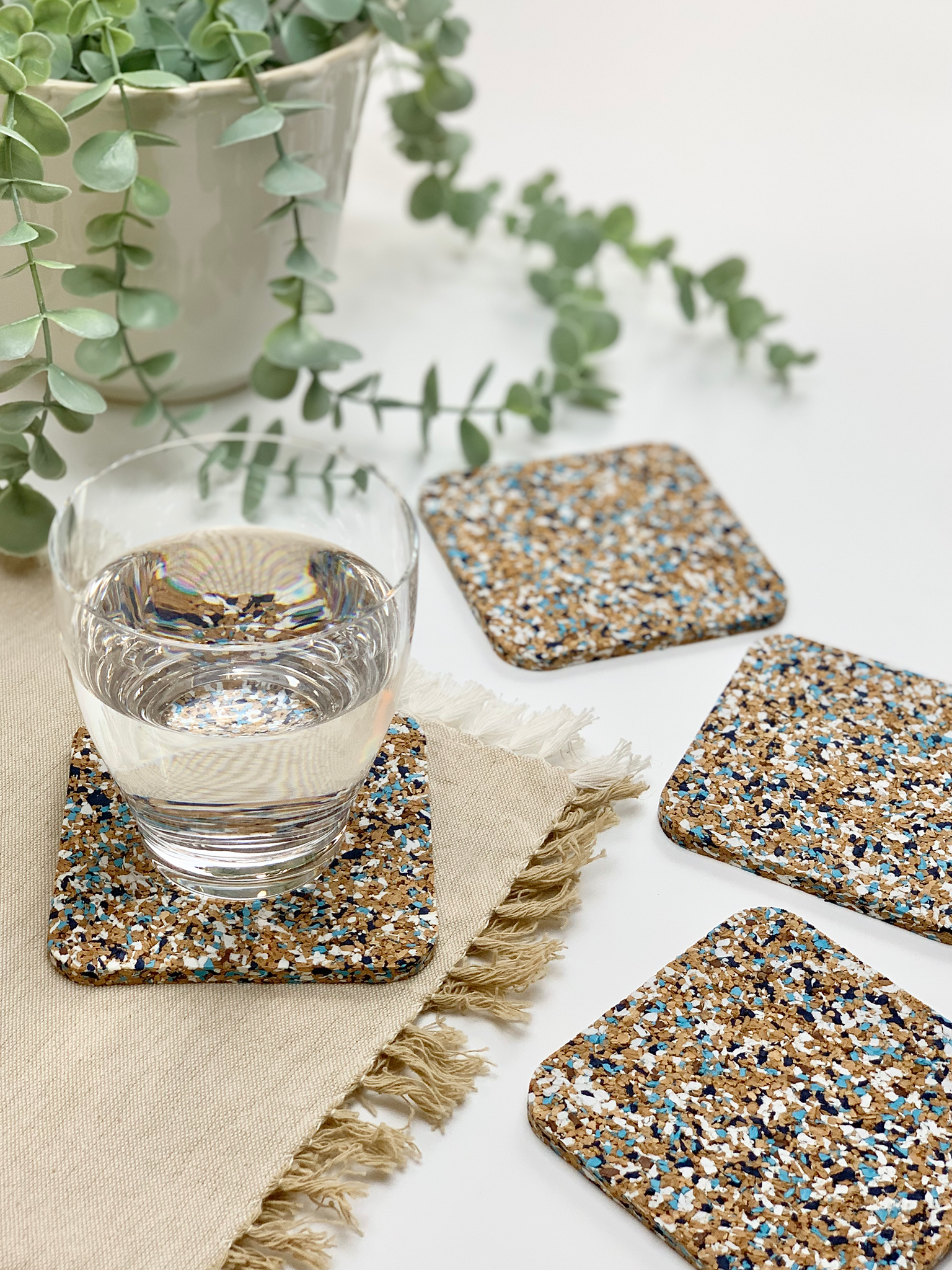 KIHO CORK COASTERS - Blue (set of 4)