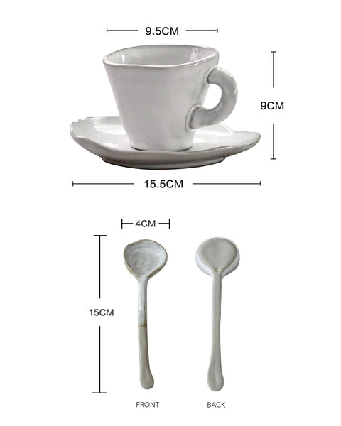 WABI-SABI CUP SET (Cup, Saucer & Teaspoon) - Set of 4